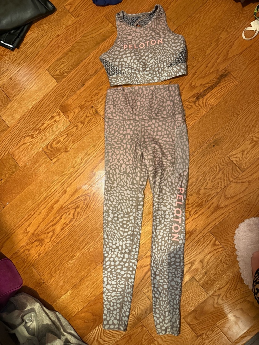 Peloton Gray and Pink Leopard-Print Workout Set - Crop Top & Leggings